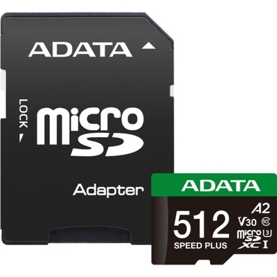 Adata mSD Speed+ 512G UHS1 U3 V30 A2 180/160MB/s+adap (UD512GUI3V30A2SP-RA1) (ADAUD512GUI3V30A2SP-RA1)