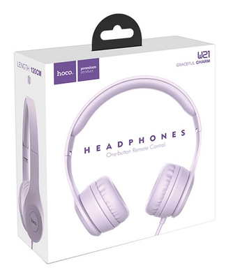 Ακουστικά Stereo Hoco W21 Graceful Charm 3.5mm με Μικρόφωνο Μωβ