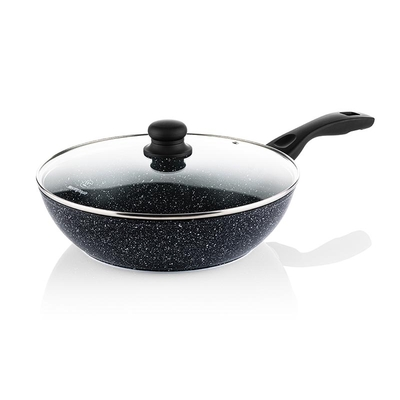 WESTINGHOUSE Wok&nbsp;Από&nbsp;Αλουμίνιο&nbsp;Με&nbsp;Αντικολλητική&nbsp;Επίστρωση&nbsp;Μάρμαρου&nbsp;30&nbsp;cm&nbsp;&&nbsp;Γυάλινο&nbsp;Καπάκι