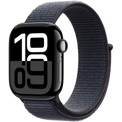 Apple Watch Series 10 Aluminum 42mm GPS NFC IP6X  Aluminum Case Jet Black με Sport Loop Black Ink