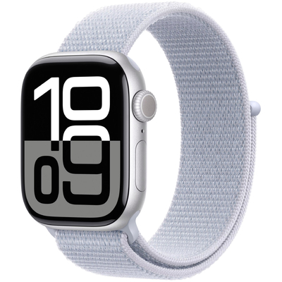 Apple Watch Series 10 Aluminum 42mm GPS NFC IP6X Aluminum Case Silver με Blue Cloud Sport Loop