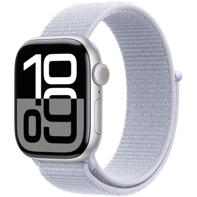 Apple Watch Series 10 Aluminum 42mm GPS NFC IP6X  Aluminum Case Silver με Sport Loop Blue Cloud