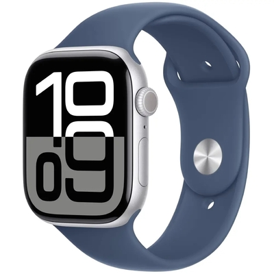 Apple Watch Series 10 Aluminum 46mm GPS NFC IP6X Aluminum Case Silver με Denim Sport Band