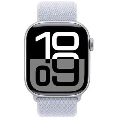 Apple Watch Series 10 Aluminum 46mm GPS NFC IP6X  Aluminum Case Silver με Sport Loop Blue Cloud