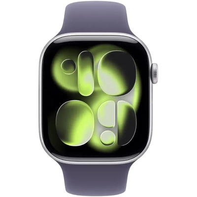 Apple Watch Series 11 5G (2025) Aluminum 46mm GPS eSIM NFC IP6X Aluminum Case Silver με Purple Fog Sport Band