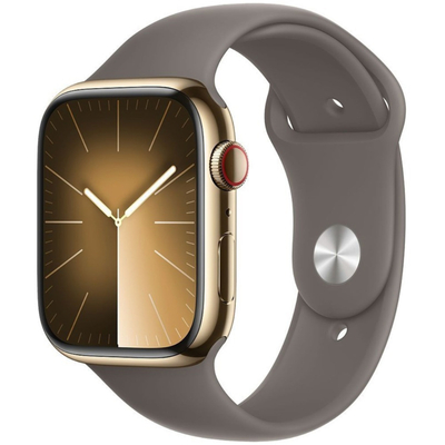Apple Watch Series 9 45mm GPS NFC IP6X Stainless Steel Case Gold με Clay Sport Band