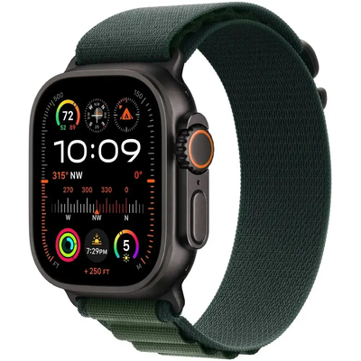 Apple Watch Ultra 2 49mm GPS eSIM NFC IP6X Black Case με Dark Green Alpine Loop