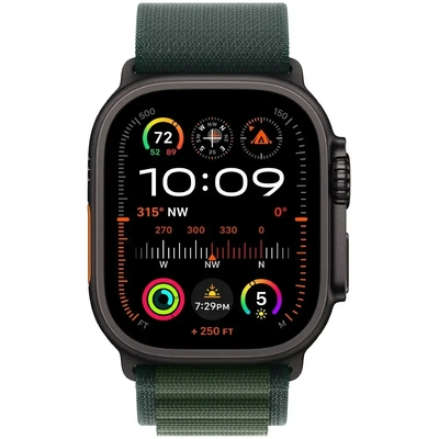 Apple Watch Ultra 2 49mm GPS eSIM NFC IP6X Titanium Case με Dark Green Alpine Loop