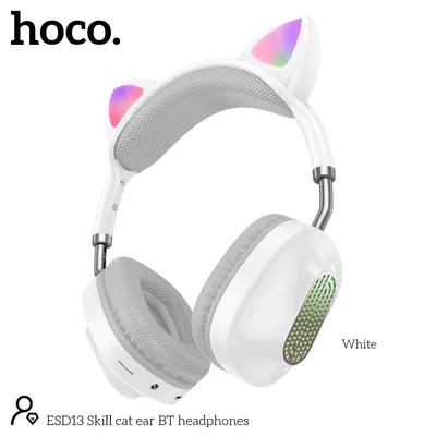 Ασύρματα Ακουστικά Stereo Hoco. ESD13 Cat Ear BT5.3 FM 400mAh με Μικρόφωνο και Noise Reduction Λευκά