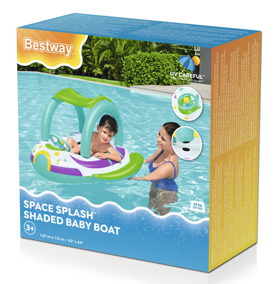 BESTWAY παιδική φουσκωτή βάρκα με σκίαστρο 34149, 107x112cm, Space Splash