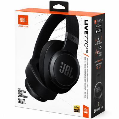 Bluetooth Ακουστικά JBL Live 770NC Ασύρματα & Ενσύρματα USB-C με ANC 65h Ακρόαση Mic και Fast Charge Black