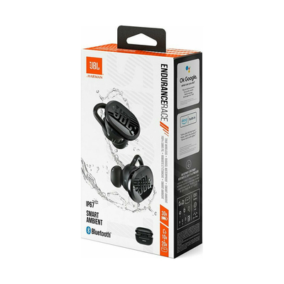 Bluetooth Hands Free JBL Endurance Race In-ear TWS Smart Ambient Συμβατό με Alexa και Google Assistant IP67 με Θήκη Φόρτισης Μαύρα