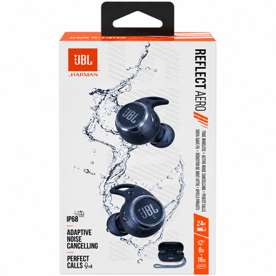 Bluetooth Hands Free JBL Reflect Aero In-ear με Hybrid ANC 16 ώρες Λειτουργία ΒΤ 5.2 IP68 και Θήκη Φόρτισης Μπλε