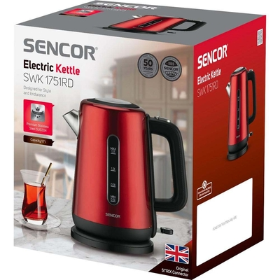 Βραστήρας Sencor SWK 1751RD Premium 360° STRIX 1.7lt 2200W απο Ανοξείδωτο Ατσάλι και Δείκτη Στάθμης Κόκκινος