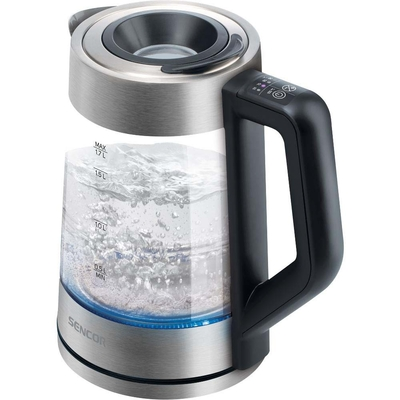 Βραστήρας Sencor SWK 1795SS 1.7lt 2200W 360° STRIX με Γυάλινη Κανάτα Επιλογή Θερμοκρασίας με Χρωματική Ένδειξη Ασημί