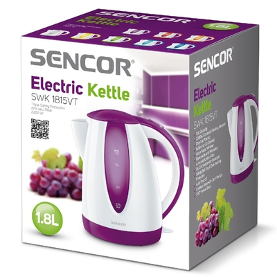 Βραστήρας Sencor SWK 1815VT 1.8lt 2000W με Διπλή Ένδειξη Στάθμης και Πλαστικό Σώμα Μωβ