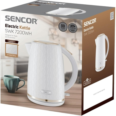 Βραστήρας Sencor SWK 7200WH 1.7lt 2200W με 3D Pattern Design Πλαστικό Σώμα και Αφαιρούμενο Πλενόμενο Φίλτρο Λευκός