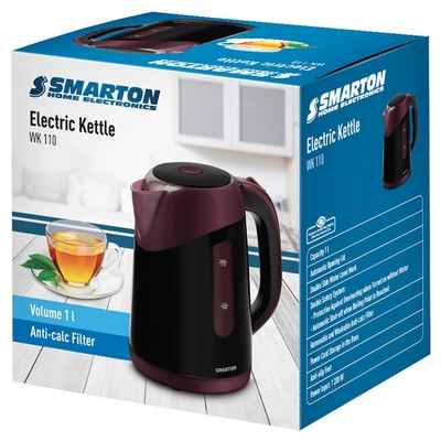 Βραστήρας Smarton WK 110 1lt 1200W με Πλαστικό Σώμα και Ένδειξη Στάθμης Μαύρος