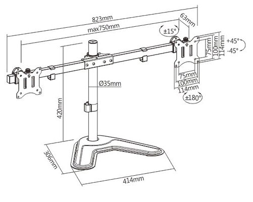 BRATECK βάση γραφείου για 2x οθόνες LDT57-T02, 17-32", έως 9kg