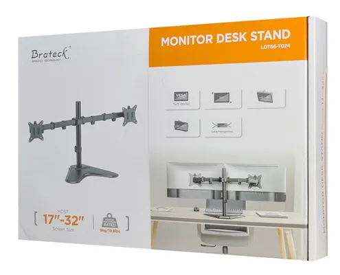 BRATECK βάση γραφείου για 2x οθόνες LDT66-T024, 17-32", έως 9kg