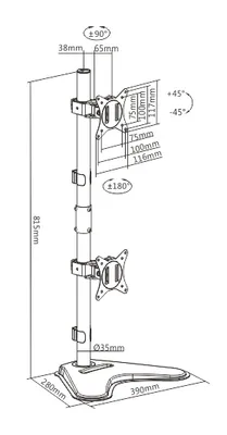 BRATECK βάση γραφείου για 2x οθόνες LDT66-T02V, 17-32", έως 9kg