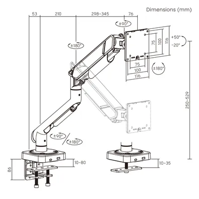 BRATECK βάση γραφείου οθόνης LDT111-C012, 17-49", έως 20kg, heavy duty