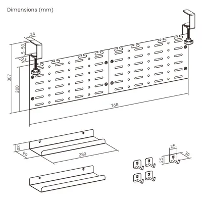 BRATECK cable management γραφείου CC11-20-2, μεταλλικό, 768x63x307mm, μαύρο