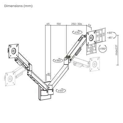 BRATECK επιτοίχια βάση για 2x οθόνες LDA113-114, 17-32", έως 9kg