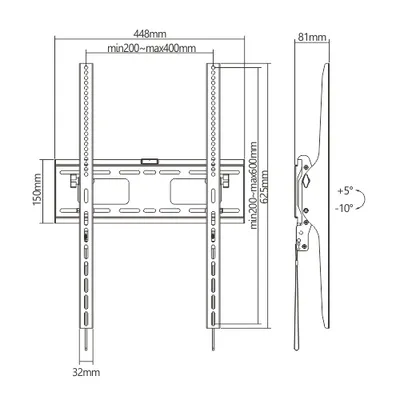 BRATECK επιτοίχια βάση τηλεόρασης LP42-64AT, 37-75", έως 75kg, οριζόντια