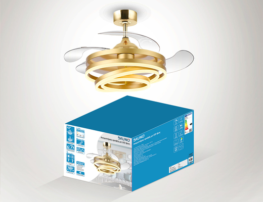 BRUNO ανεμιστήρας οροφής με LED φως BRN-0225, AC 122W, 42", Φ107x58εκ., χρυσός