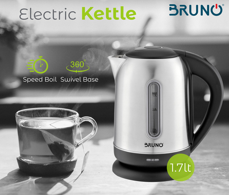 BRUNO ηλεκτρικός βραστήρας BRN-0029, 2200W, 1.7lt, βάση 360°