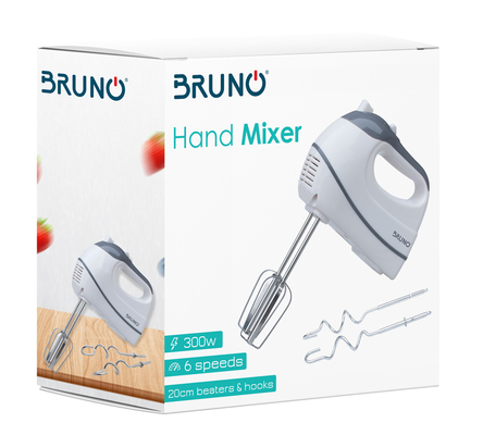 BRUNO μίξερ χειρός, 6 ταχύτητες BRN-0014, 20cm αναδευτήρες & ζυμωτήρες, 300W