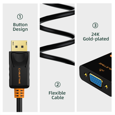 CABLETIME αντάπτορας DisplayPort σε VGA CT-AV586-03G, 1080p/60Hz, μαύρος