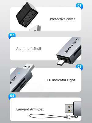 CABLETIME card reader CT-ACSD3-AG, SD/micro SD, USB/USB-C, 5Gbps, γκρι