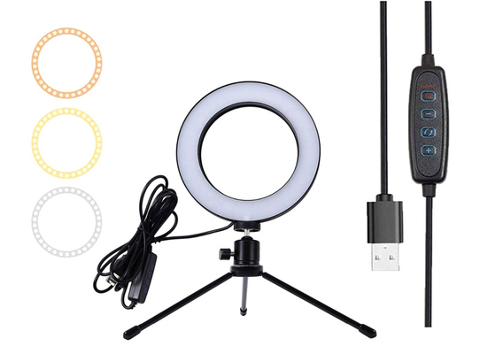 CABLETIME φωτιστικό δαχτυλίδι LED CT-LRL6-PB με μίνι τρίποδα & σφιγκτήρα, βάση smartphone, Φ16cm