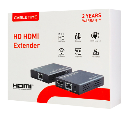 CABLETIME HDMI video extender CT-HEHD-FG60 μέσω καλωδίου RJ45, 1080p/60Hz, έως 60m
