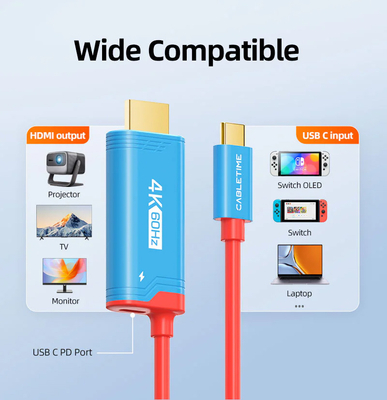 CABLETIME καλώδιο USB-C σε HDMI CT-CMHD4P, 4K/60Hz, PD100W, 2m, κόκκινο