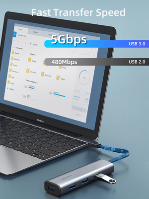 CABLETIME USB hub CT-HUBP4, 4x θυρών, 5Gbps, USB-C σύνδεση, γκρι