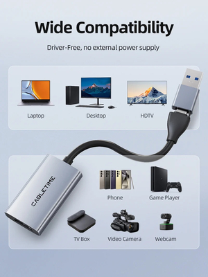 CABLETIME video capture CT-ACHC3-AG, HDMI/USB & USB-C, 4K/30Hz, γκρι