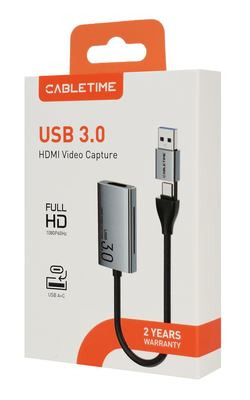 CABLETIME video capture CT-ACHC3-AG, HDMI/USB & USB-C, 4K/30Hz, γκρι
