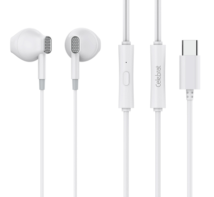 CELEBRAT earphones με μικρόφωνο D12, USB-C σύνδεση, Φ14.2mm, 1.2m, λευκά