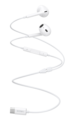 CELEBRAT earphones με μικρόφωνο E400, USB-C σύνδεση, Φ14mm, 1.2m, λευκά
