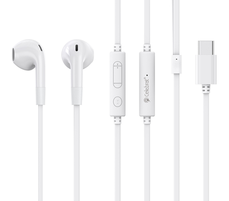 CELEBRAT earphones με μικρόφωνο G39, USB-C σύνδεση, 14mm, 1.2m, λευκά