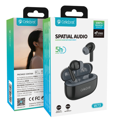 CELEBRAT earphones με θήκη φόρτισης W73, True Wireless, 13mm, 33/380mAh, μαύρα