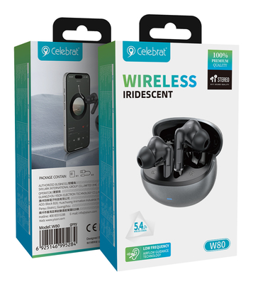 CELEBRAT earphones με θήκη φόρτισης W80, True Wireless, 13mm, 30/230mAh, γκρι