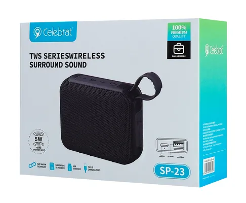 CELEBRAT φορητό ηχείο SP-23, 5W, Bluetooth, 1200mAh, μαύρο
