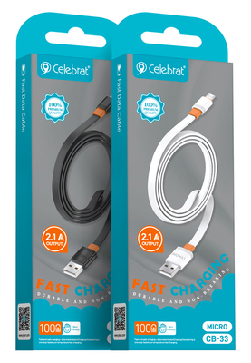 CELEBRAT καλώδιο micro USB σε USB CB-33M, flat, 2.1A, 1m, λευκό