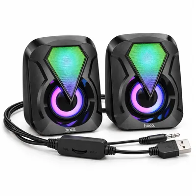 Computer Speakers Hoco. DS85 Crane 6W Stereo 2.0 Τροφοδοσία USB-A Ηχος AUX 3,5mm με RGB Φωτισμό Μαύρα