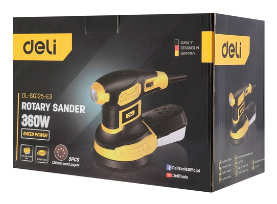 DELI έκκεντρο τριβείο DL-SG125-E3, 360W, Φ125mm, ρυθμιζόμενη ταχύτητα & συλλέκτη