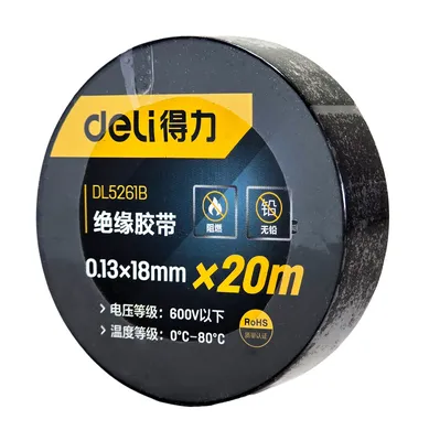 DELI μονωτική ταινία υψηλής αντοχής DL5261B, 18mm x 20m, μαύρη